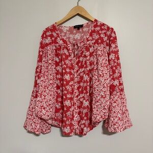 Red Floral Peasant Blouse - Unbranded
